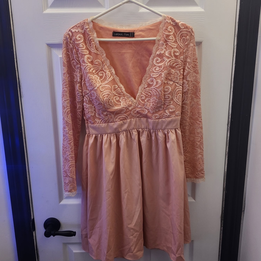 Lace Long Sleeve Pink Dress